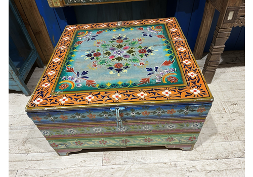 Vintage Culture Unique Reclaimed Hand Painted Lift Up Lid Chest Coffee Table
