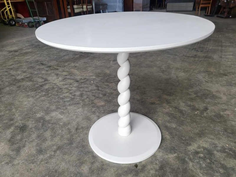 Small Cream Round Occasional Side Bistro Dining Table Twist Column