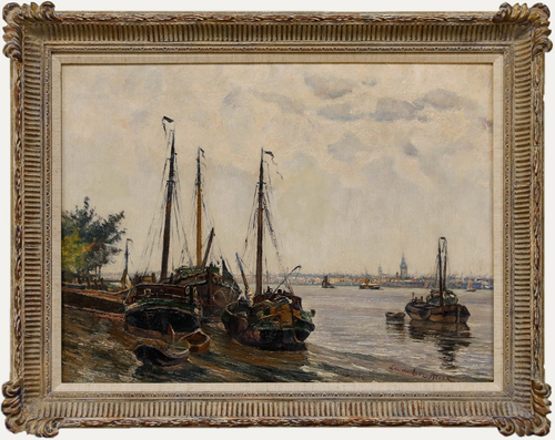 Edward De Looz Block Late 19th Century Oil, Leeboard Barges