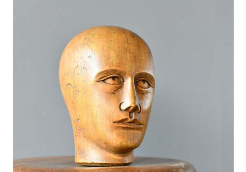 German Carved Wooden Milliners Head Circa 1910
