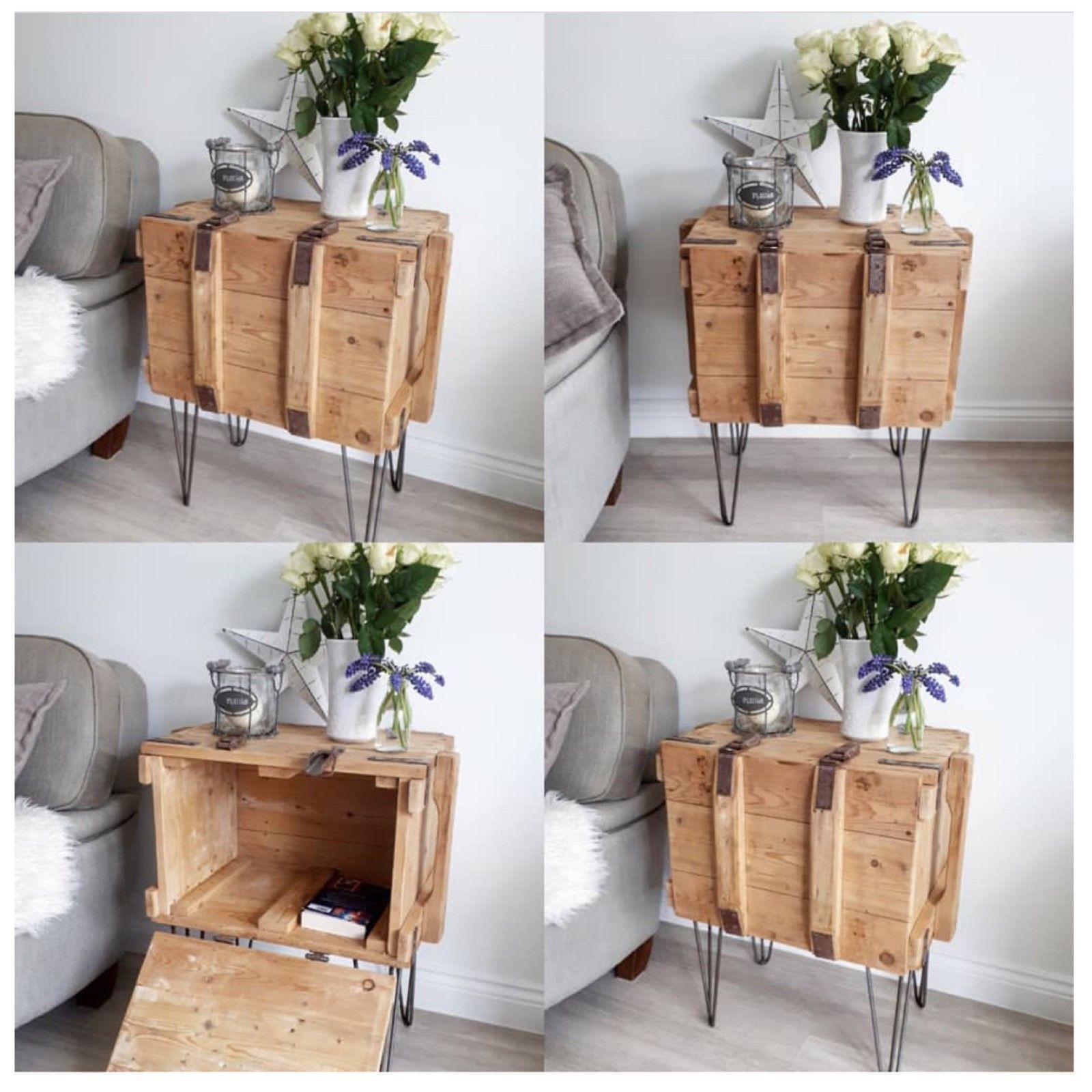 Vintage Old Pine Trunk Chest Box Rustic Bedside Cabinet Table Boho Cupboard