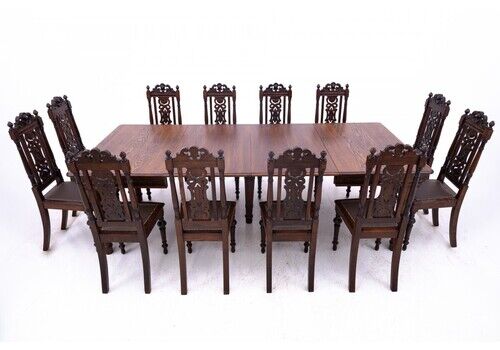 Dining Set, Table + 12 Chairs, Northern Europe, Ca. 1930.