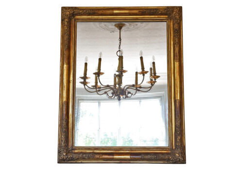 Large Antique 19th Century Gilt Overmantle Wall Mirror – Ornate Gold Frame Vintage Decor