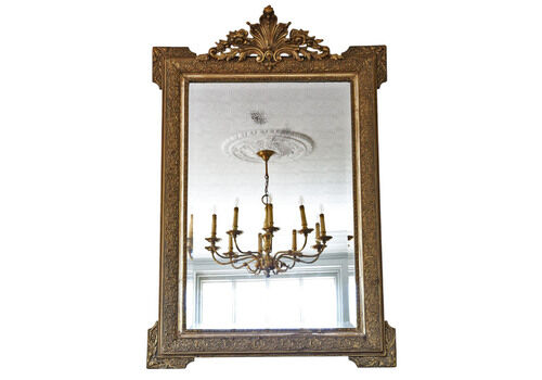 Large 19th Century Antique Gilt Overmantle Wall Mirror – Vintage Gold Statement Frame