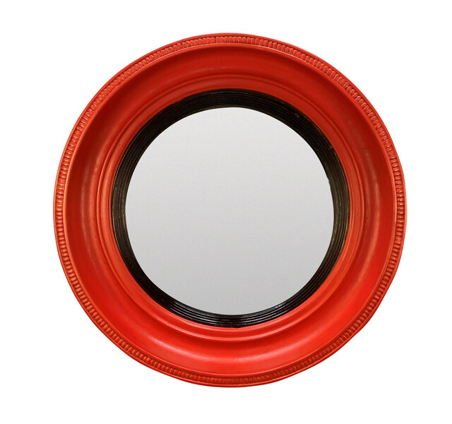 A Red Lacquered Thomas Fentham Convex Mirror