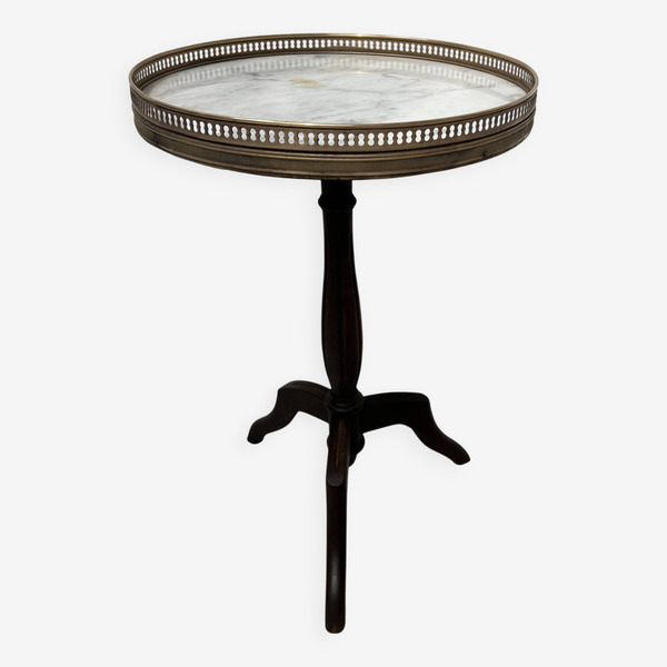 Louis XVI Style Pedestal Table, Beech And Marble End Table