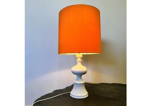 Midcentury Ceramic Danish Table Lamp With Orange Shade, 1970s. Denmark