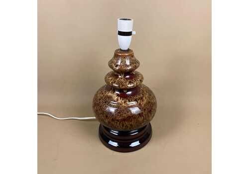 Vintage Ceramic Table Lamp Light Brown Mottled Speckled Round Retro Glaze Finish C.1970
