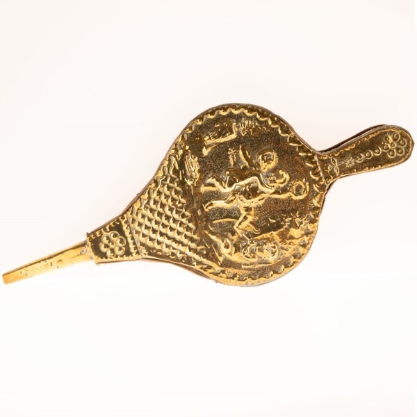 Antique Brass Fireplace Bellows With Putti