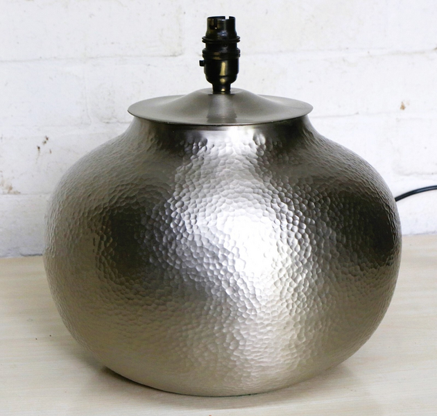 Table Lamp A Wide & Large Ethnic Brass Hammered Lamp Matte Nickle Finish