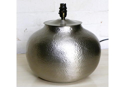 Table Lamp A Wide & Large Ethnic Brass Hammered Lamp Matte Nickle Finish