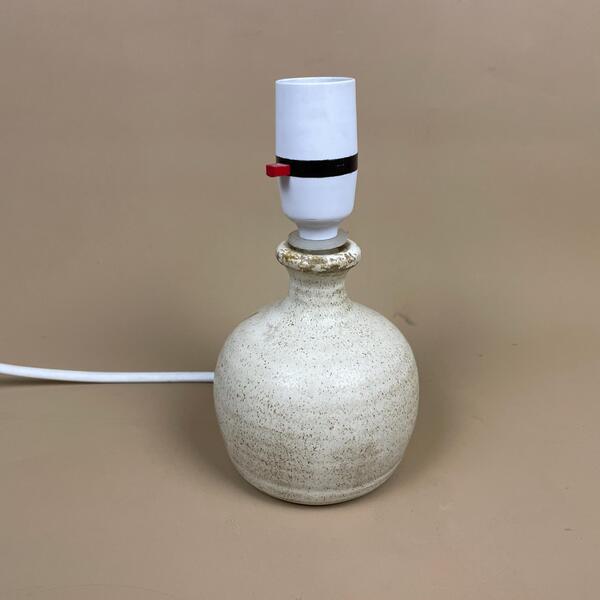 Vintage Ceramic Pottery Lamp Small Tiny Cream With Brown Speckled Finish Round Table Lamp Side Light