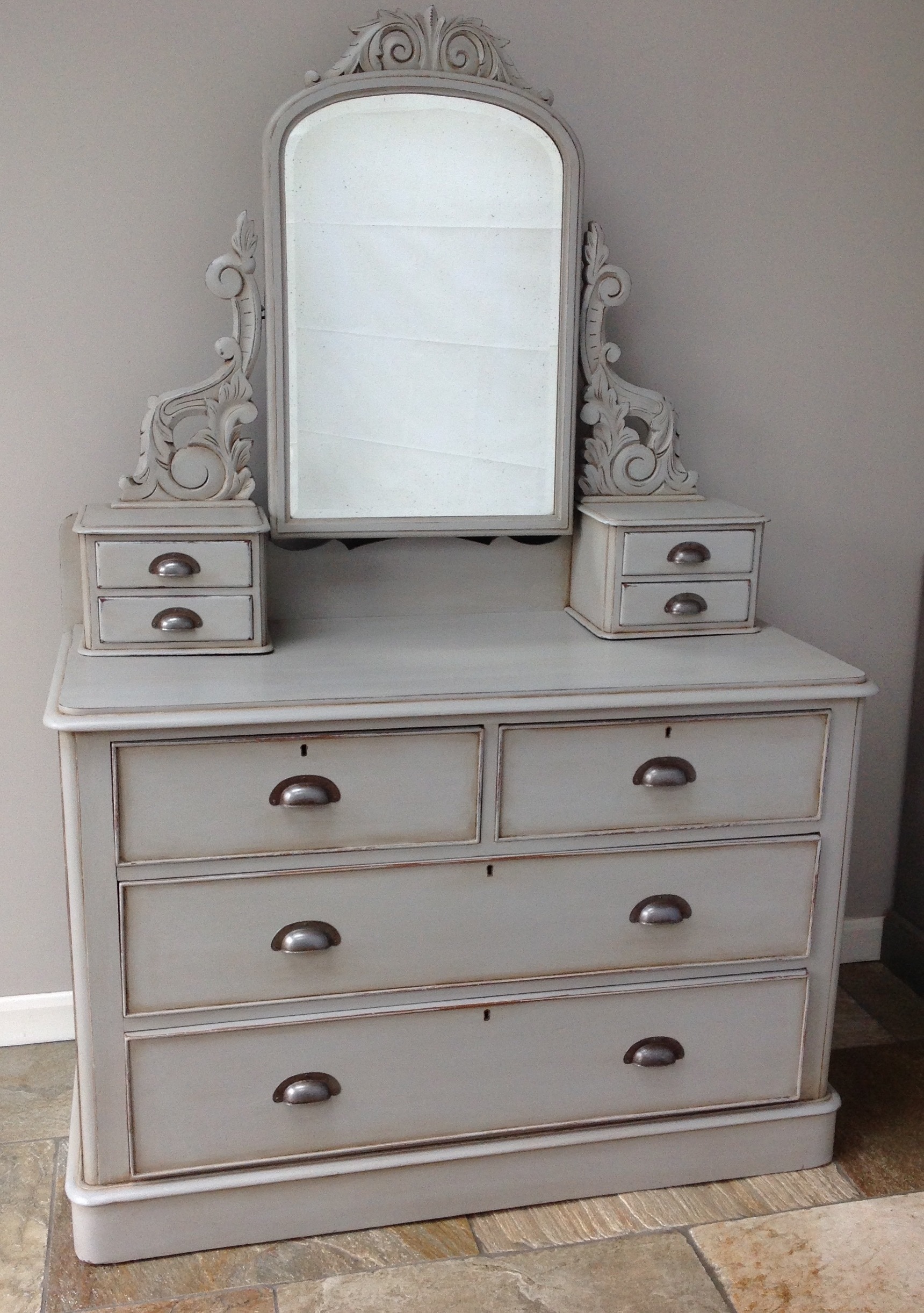 Antique Victorian Dressing Table With Mirror Chest Of Drawers Storage Cupboard Painted Grey Annie Sloan Chalk Paint Antique Victorian Dressing Table With Mirror Chest Of Drawers Storage Cupboard Painted Grey Annie Sloan Chalk Paint