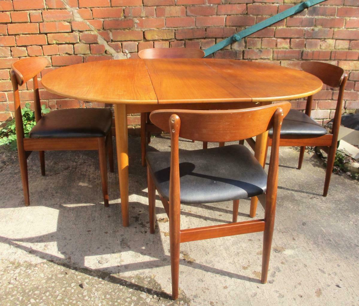 Vintage 1960 S Extending Teak Round Dining Table 4 Chairs Mid