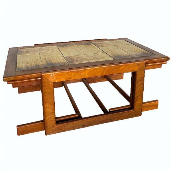 Mid Century Modern 1960s Teak & Tile Nesting Tables With Sled Legs, Mcm Side Tables