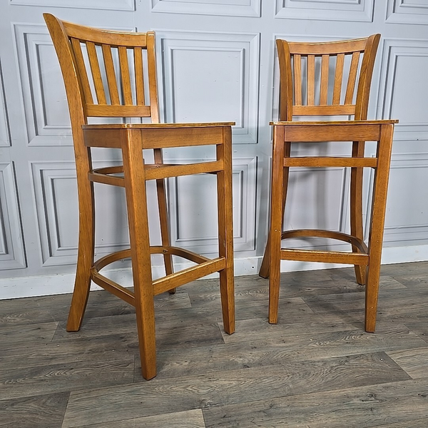 Pair 2 Retro Wooden Tall Breakfast Bar Chairs Stools Pub Bar High Back Seats photo furniture