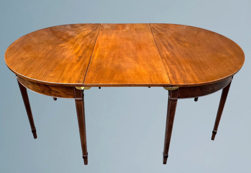 Antique Inlaid Mahogany "D" End Dining Table / Pair Of Side Tables