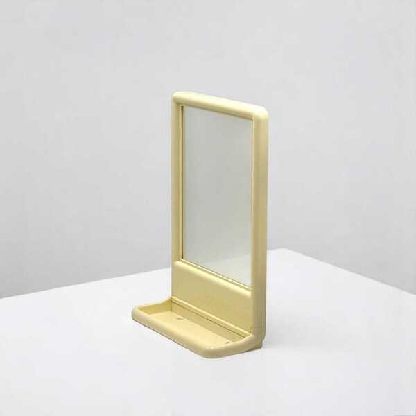 Vintage Table / Wall Mirror With Built In Shelf   1970s Space Age Design For Retro Inspired Bathroom Entryway Or Vanity Decor