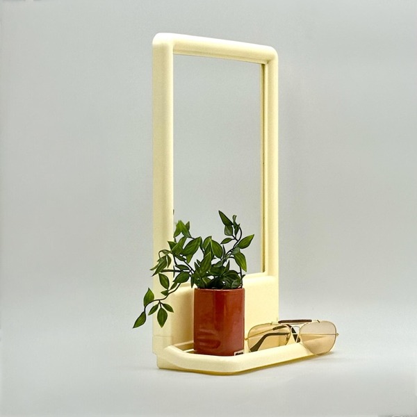 Vintage Table / Wall Mirror With Built In Shelf   1970s Space Age Design For Retro Inspired Bathroom Entryway Or Vanity Decor photo furniture