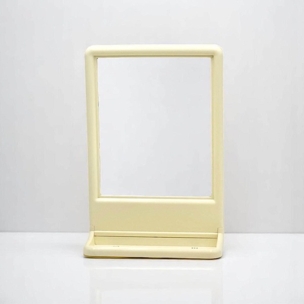 Vintage Table / Wall Mirror With Built In Shelf   1970s Space Age Design For Retro Inspired Bathroom Entryway Or Vanity Decor photo for sale