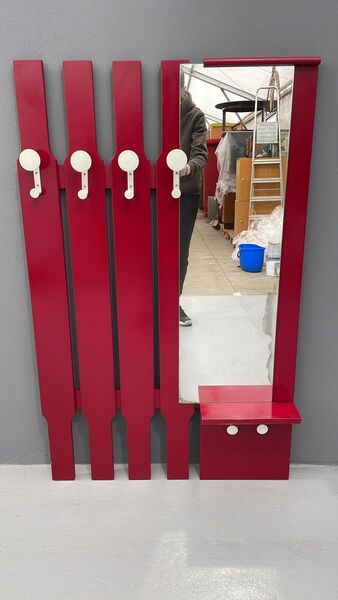 Vintage Wall Mounted Coat Rack With Mirror And Drawer, 1960s