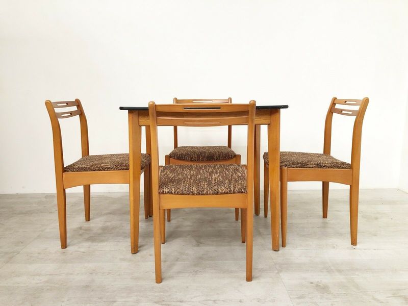 Vintage Retro Mid Century 1950s Beech And Formica Dining Table And Chairs