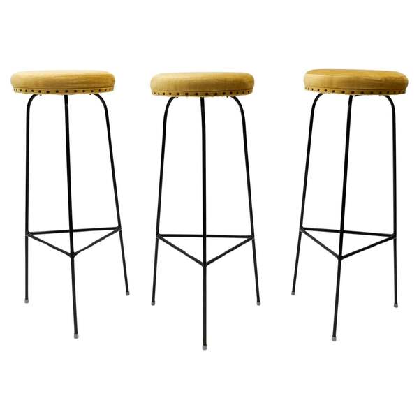 Three Minimalistic String Mid Century Modern Bar Stools, 1950s