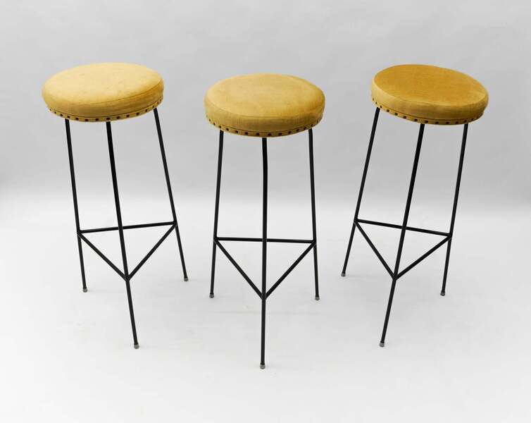 Three Minimalistic String Mid Century Modern Bar Stools, 1950s photo furniture