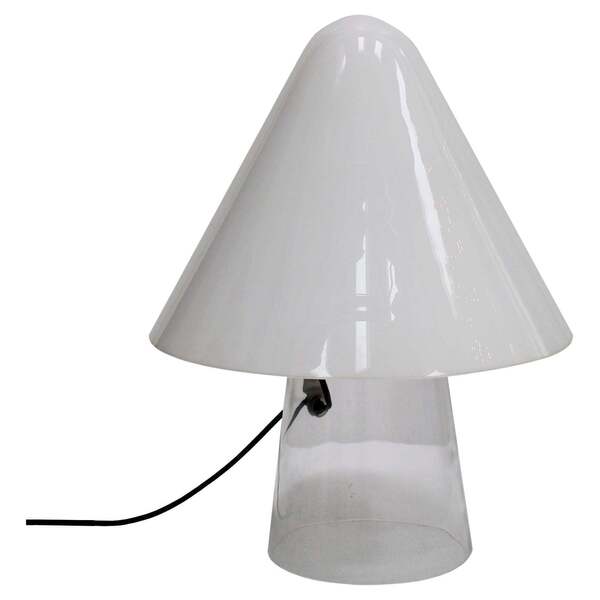 Mushroom Shaped White And Clear Glass Table Lamp Designed By Mauro Marzollo