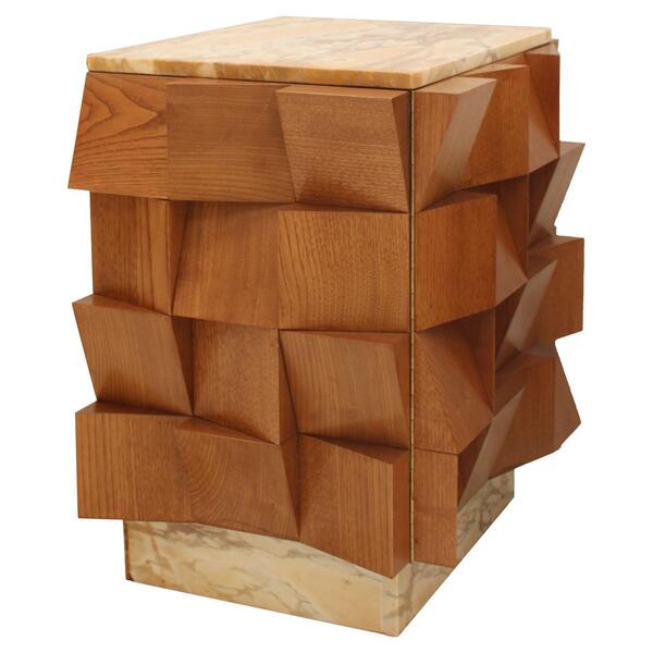L.A. Studio Birch Wood And Siena Marble Stone Italian Rectangular Side Table