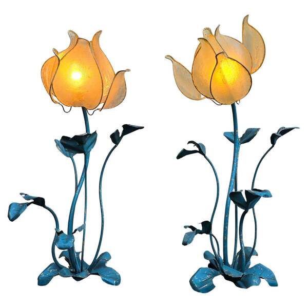 Two Unique Lotus Floor Lamps Or Large Table Lamp