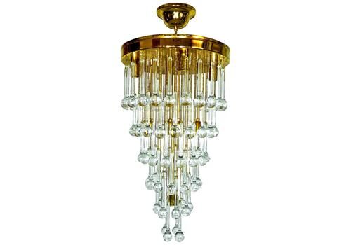 Massive Murano Crystal Glass Drop Waterfall & Gilt Brass Venini Style Chandelier