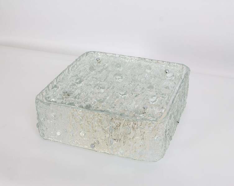Large Square Murano Ice Glass Flushmount In Style Of Kaiser, Germany, 1970s photo furniture