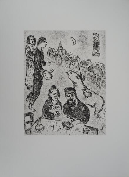 Marc Chagallles Songes : The Meal   Original Etching (Cramer #112)1981