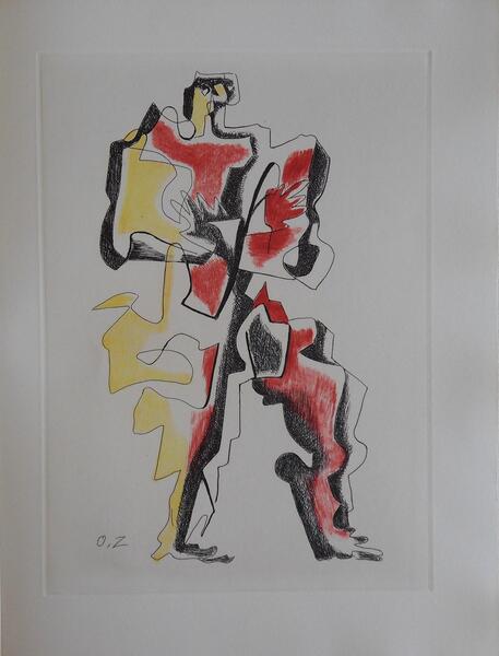 Ossip Zadkineman In Yellow And Red   Surrealist Original Etching1965
