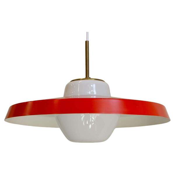 Danish Red And Opaline Pendant By Lyfa, 1950s.