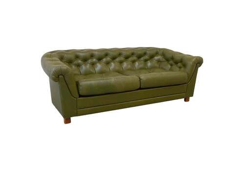 Vintage Swedish Green Leather Chesterfield Sofa, 1970s.