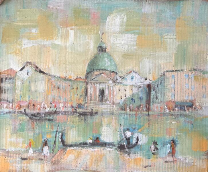 Fanch Lelimpressionist Venetian Canal Scene With Gondolas And Basilica By Fanch Lel