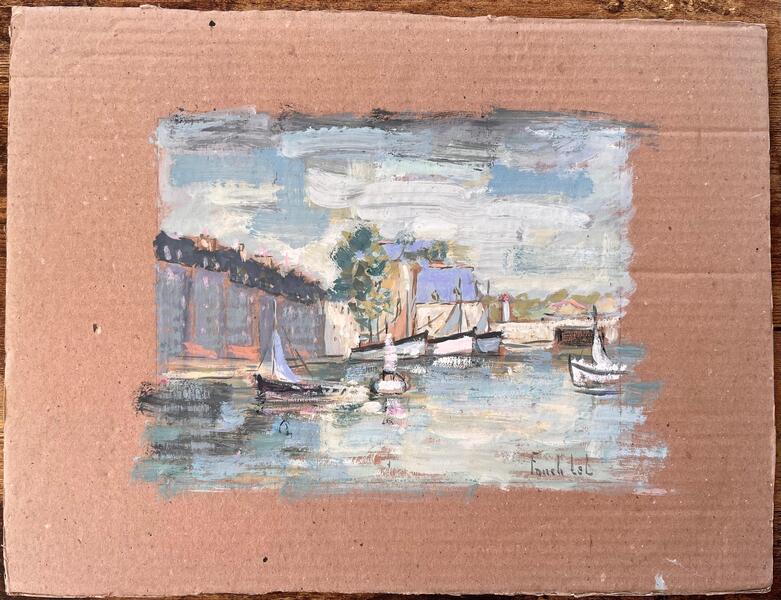 Fanch Lelfrench Impressionist Harbour Scene With Sailboats And Quayside Architecture photo furniture