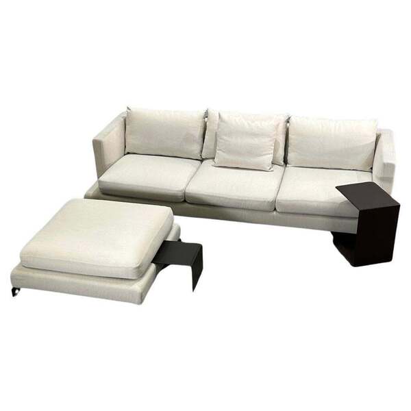 Flexform Long Island L Shaped Sofa, Ottoman And Brown Unit
