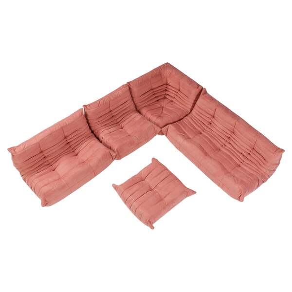 Ligne Roset By Michel Ducaroy Togo Pink Modular Sofa And Footstool, Set Of Five