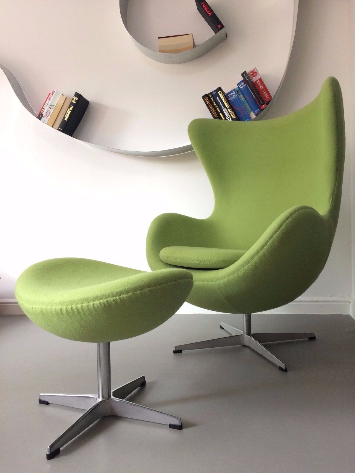 Design Vintage Green Egg Chair Retro Swivel Armchair With Footstool