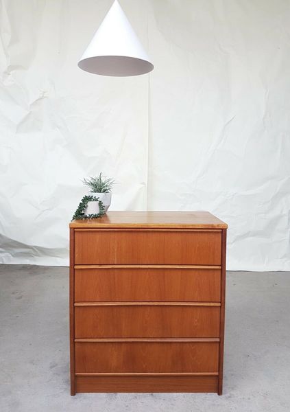 Vtg Mid Century Slant Fronted Chest Drawers Tallboy Retro Teak