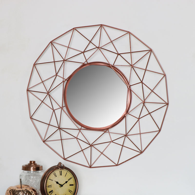 Large Round Copper Metal Wire Wall Mirror 63cm X Windsor Large Round Copper Metal Wire Wall