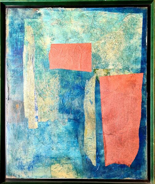 French Mixed Media Abstract Expressionist, 'Symphony In Blue And Red' From 1992 By Danièle Jaquillard
