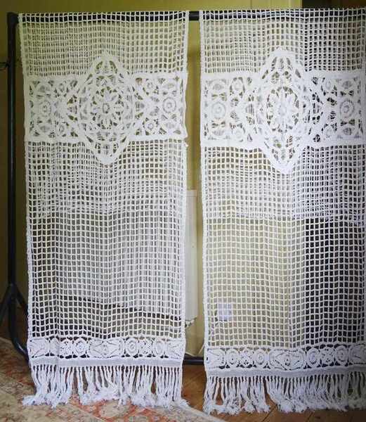 Pair Of Vintage French Curtains With Tassel Hems
