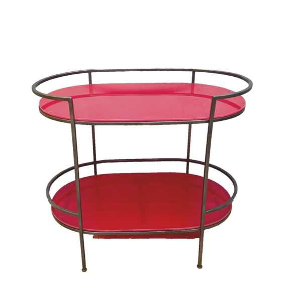 Drinks/Side Table Design /Red Glass And Nkuku Iron Frame