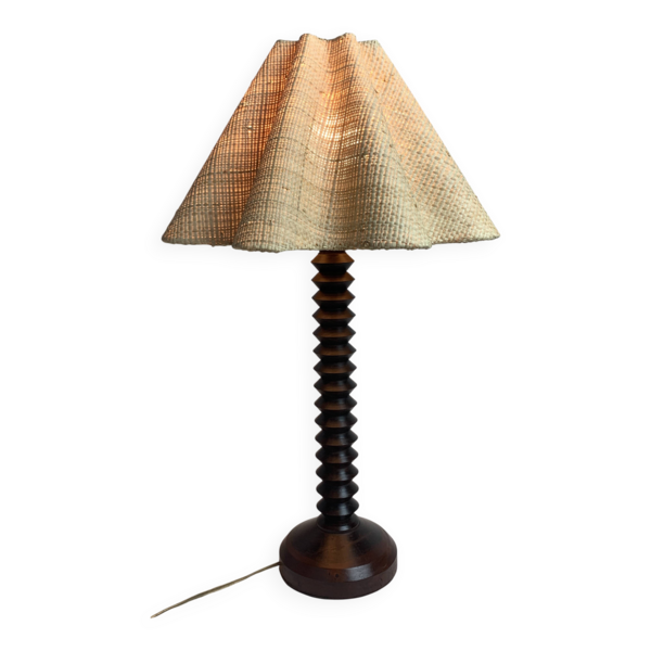 French Wood Turned Table Lamp In The Style Of Charles Dudouyt, 1950s