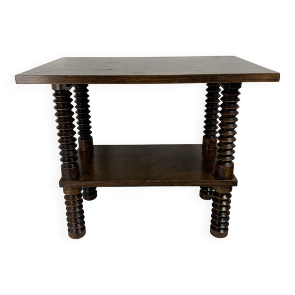 Brutalist Wood Turned Wine Press Side Table In The Style Of Charles Dudouyt