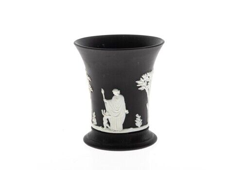Wedgwood Black Basalt Jasperware Ceramic Porcelain Neoclassical Bas Relief Vase